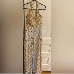 Gold Sequin Halter Jumpsuit